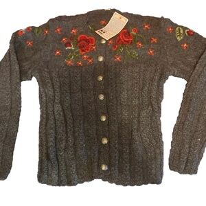 Lost Horizon Women Sweater Button Up 100% Wool Handmade Rare To Find fair trade